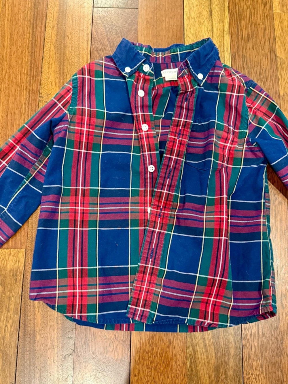 Crewcuts Plaid Button-Down Shirt - Blue, Red & Green Christmas Holiday Sz 3T